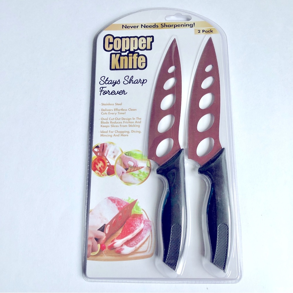 NEW Copper Knife 2 Pack Stainless Steel Copper Coating Stays Sharp Forever 9.75”